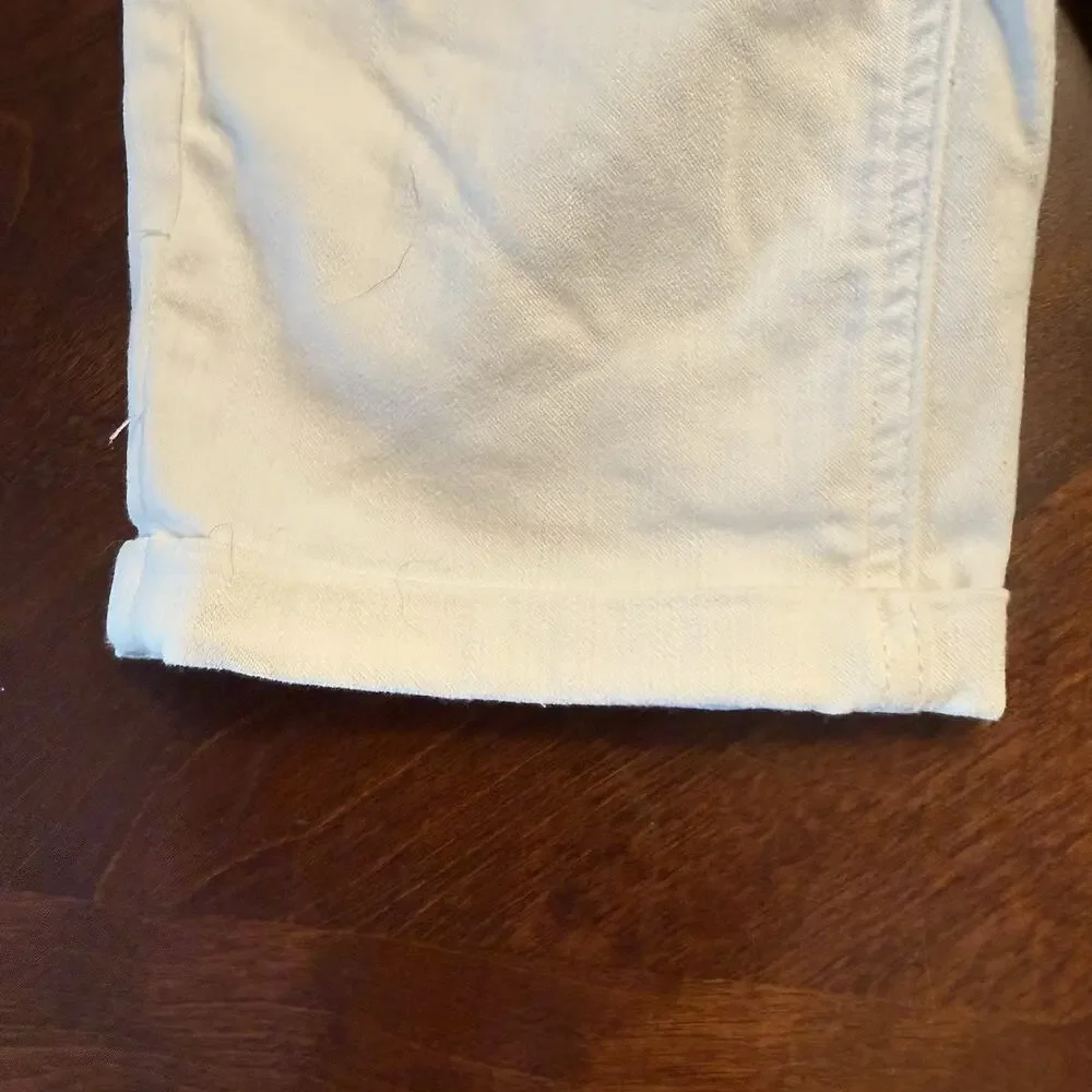 Justice Girls Sz 12 Slim White Bermuda Shorts 5 pocket roll leg belt loops EUC